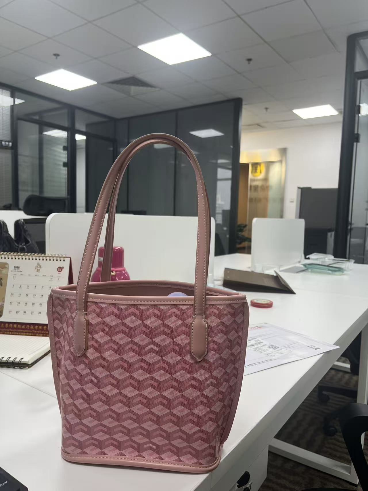 Pink Geometric Print Tote Bag - QNEW